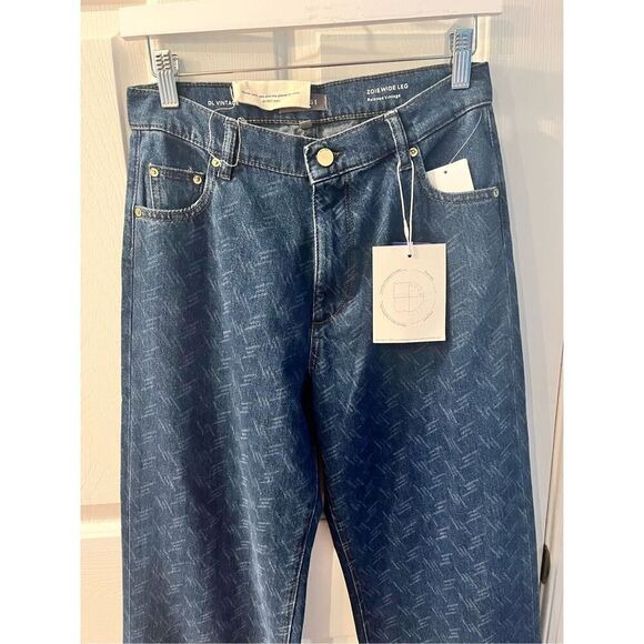 DL1961 DL Vintage Zoie Wide Leg Relaxed Jeans in Seacliff Laser Print Sz 24 NWT - Picture 1 of 13
